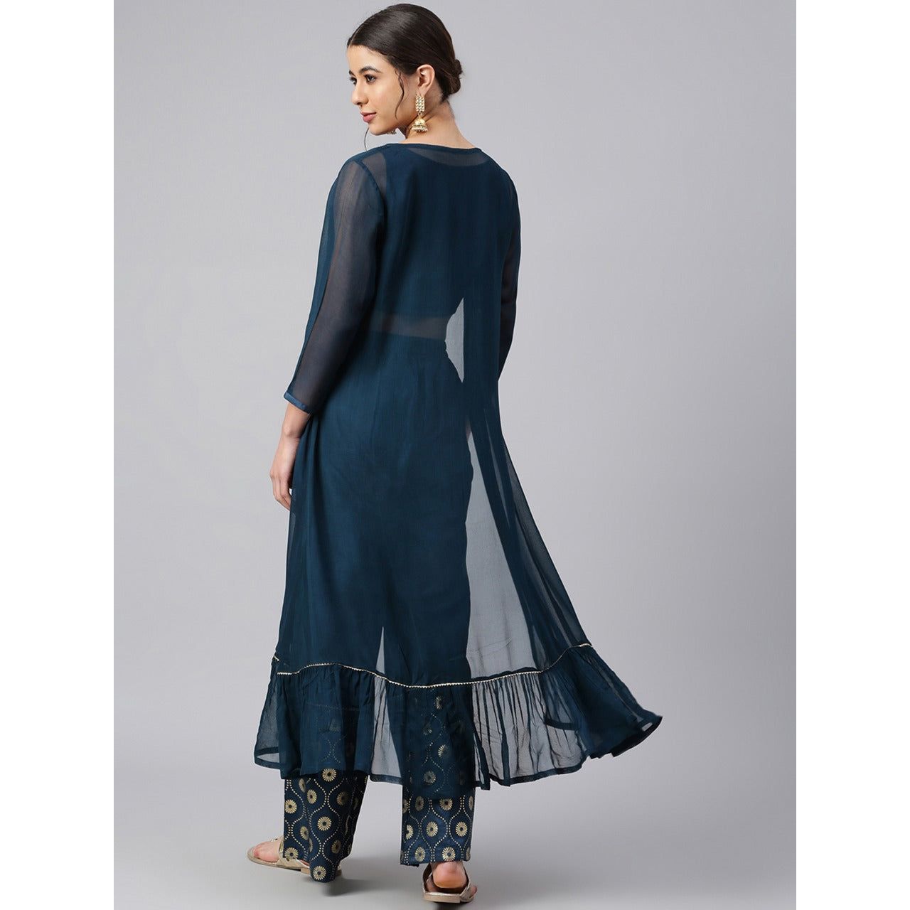 Embroidered Ethnic Sleeveless Crop Top Style Kurta Kurti With Printed  Palazzo Pants And Printed Jacket Shrug at Rs 1151.00 | Palazzo Suit | ID:  25242203788